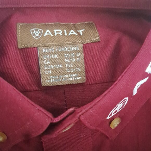 Ariat Boys Burgundy Team Logo Long Sleeve Western Shirt M 10-12 - Picture 7 of 9